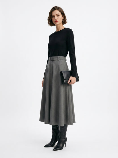 LadyLuxury Minimalist A-Line Midi Skirt - Elegant Autumn Solid Color Loose Fit Skirt