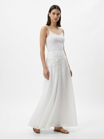 LadyLuxury | Elegant Lace Trim A-Line Midi Skirt - Summer Casual Loose Fit