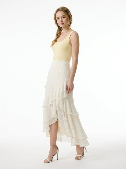 LadyLuxury Elegant Chiffon Fishtail Midi Skirt - High-Waisted A-Line Design