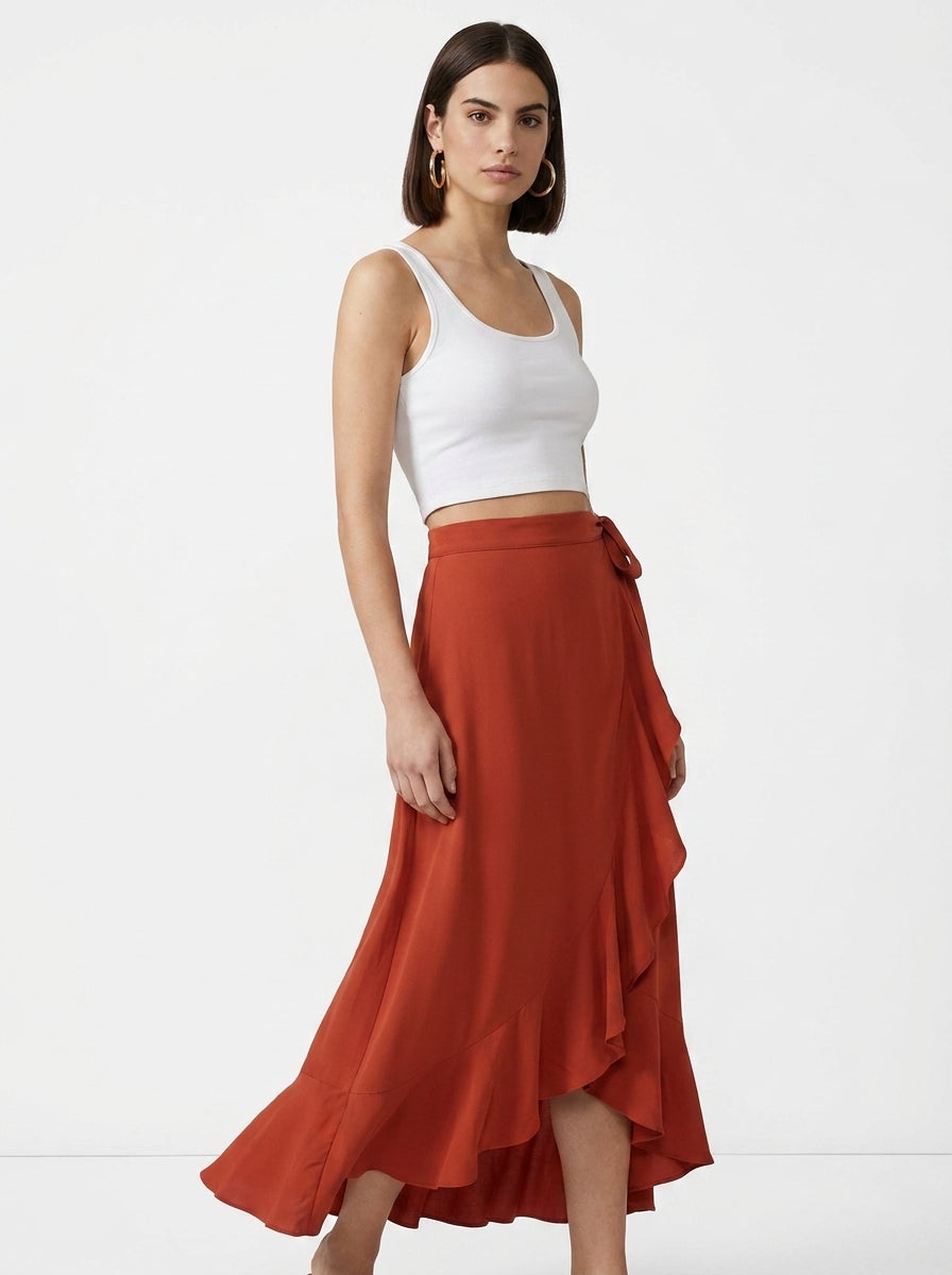 LadyLuxury | Elegant Irregular High Waist Lace-Up Maxi Skirt