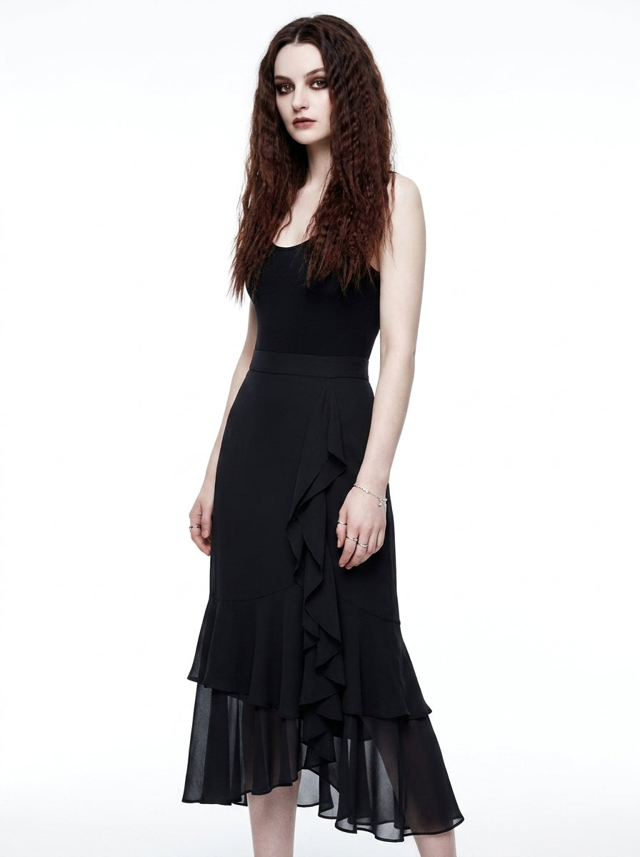 LadyLuxury | Elegant High Waist Fishtail Chiffon Skirt - Irregular Ruffle Party Skirt