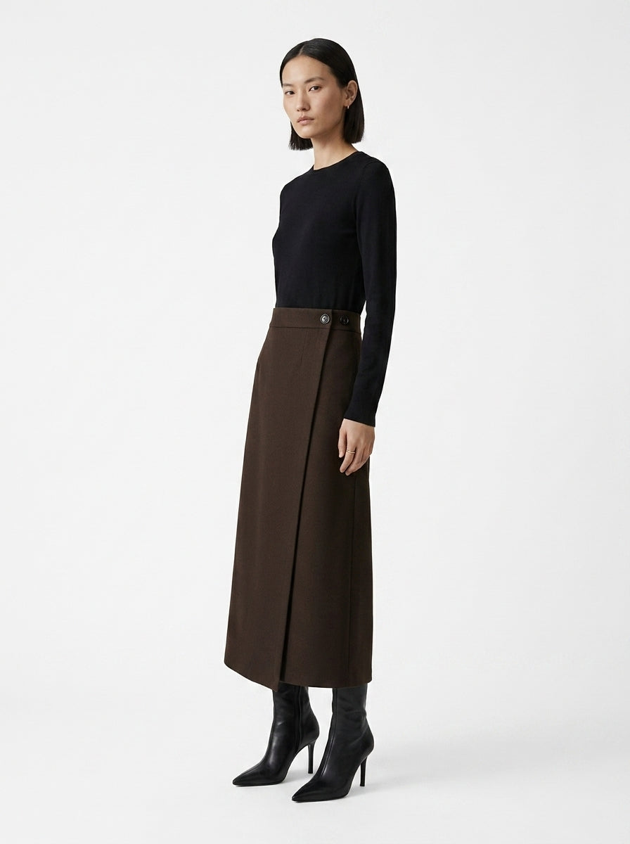 LadyLuxury | Woolen High Waist Straight Skirt - Elegant Slim Fit Office Midi Skirt