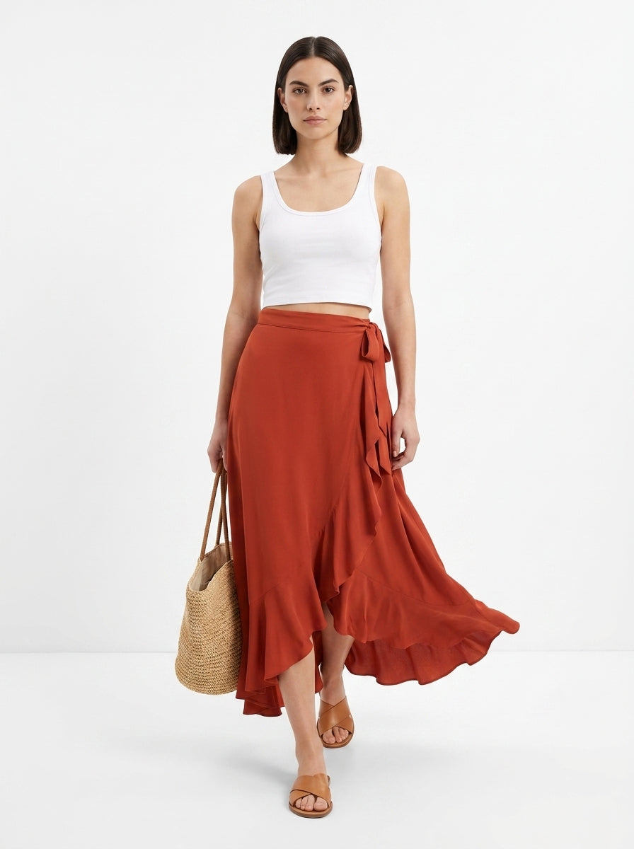 LadyLuxury | Elegant Irregular High Waist Lace-Up Maxi Skirt