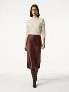 LadyLuxury | Elegant High-Waist Satin Maxi Skirt with Lace - Up Detail
