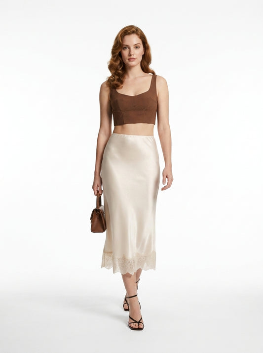 LadyLuxury Elegant Satin Lace Maxi Skirt - Luxury Silk-Feel Long Skirt