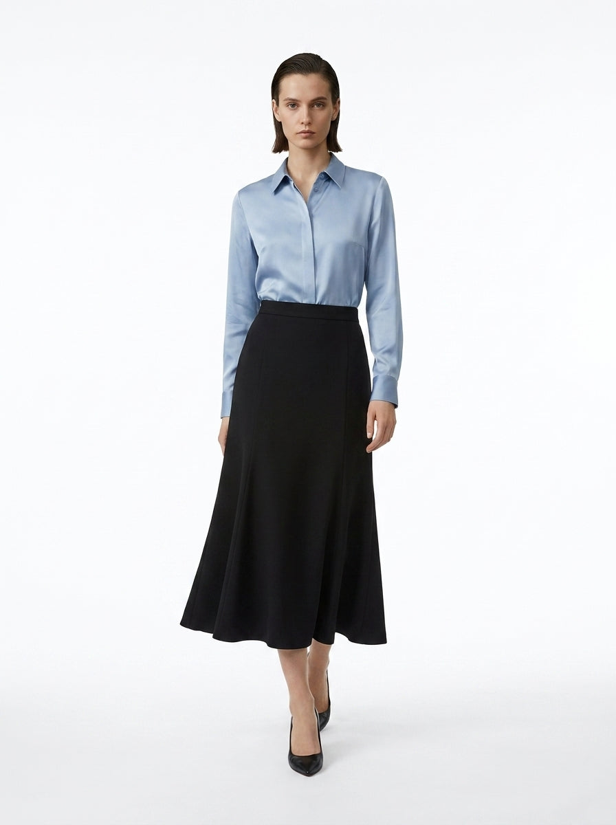 LadyLuxury French Split Fishtail Midi Skirt - High Waist A-Line Umbrella Skirt