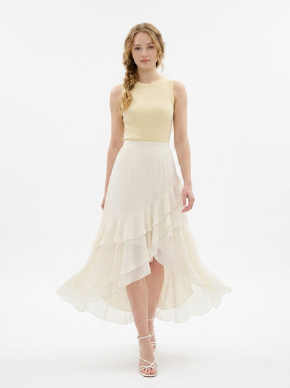 LadyLuxury Elegant Chiffon Fishtail Midi Skirt - High-Waisted A-Line Design