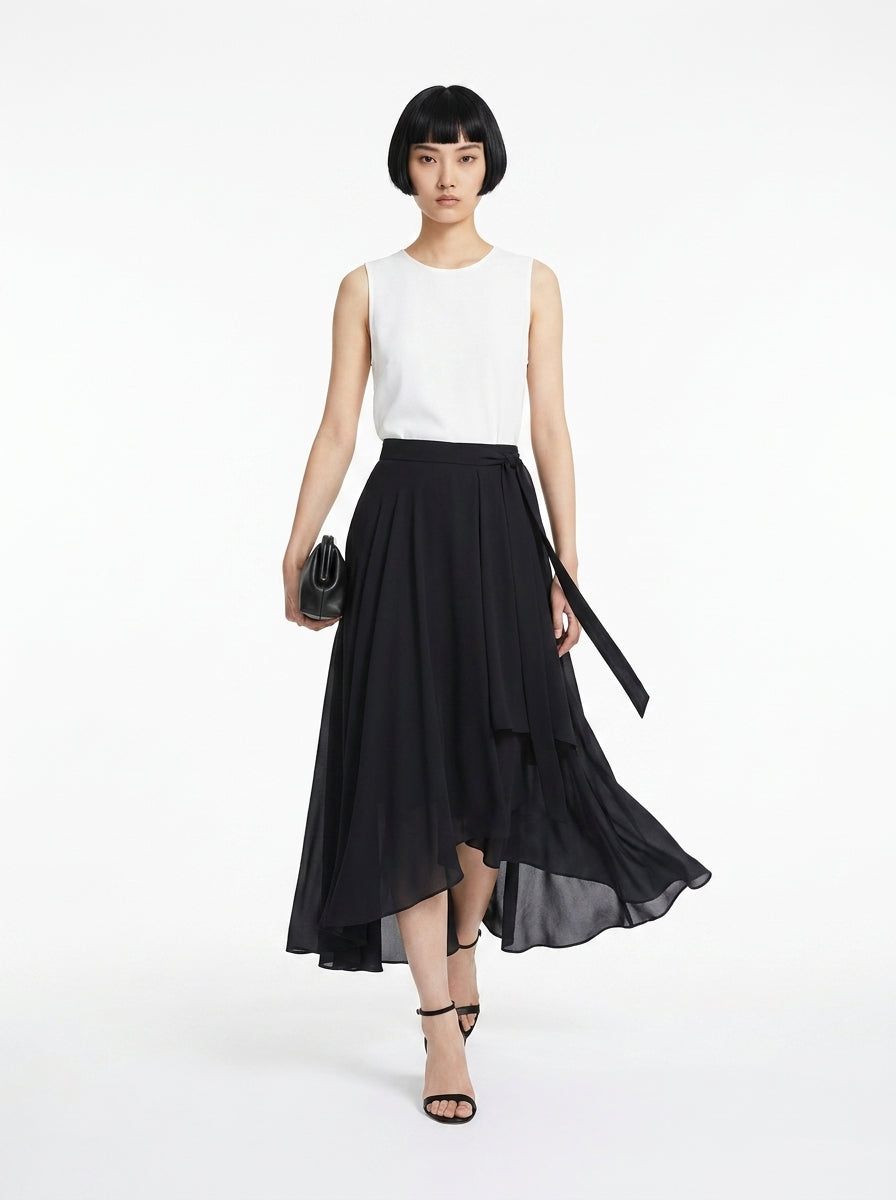 LadyLuxury | Irregular Chiffon A-Line Pleated Long Skirt - Elegant Summer Style