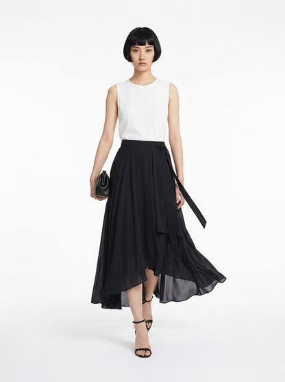 LadyLuxury | Irregular Chiffon A-Line Pleated Long Skirt - Elegant Summer Style
