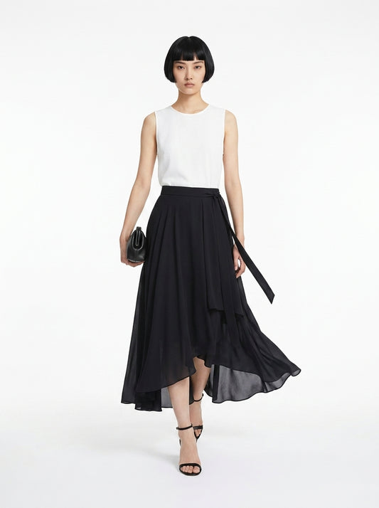 LadyLuxury | Irregular Chiffon A-Line Pleated Long Skirt - Elegant Summer Style