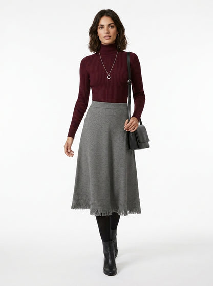 LadyLuxury | Winter Minimalist Knitted A-Line Long Skirt with Tassel Detail