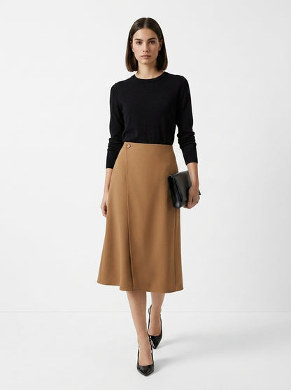 LadyLuxury | Minimalist Asymmetric A-Line Skirt - Elegant Commuter Mid-Calf Style